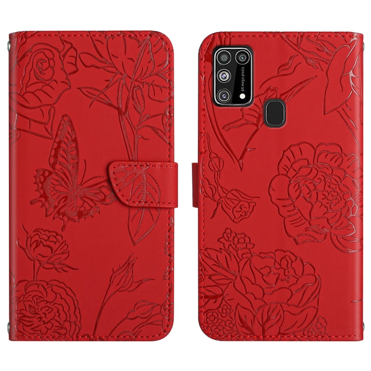 Custodia per cellulare in pelle goffrata con peonia a farfalla, For Samsung Galaxy M10 / A10, For Samsung Galaxy M21, For Samsung Galaxy M31, For Samsung Galaxy M51