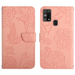 Custodia per cellulare in pelle goffrata con peonia a farfalla, For Samsung Galaxy M10 / A10, For Samsung Galaxy M21, For Samsung Galaxy M31, For Samsung Galaxy M51