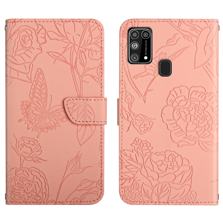 Custodia per cellulare in pelle goffrata con peonia a farfalla, For Samsung Galaxy M10 / A10, For Samsung Galaxy M21, For Samsung Galaxy M31, For Samsung Galaxy M51