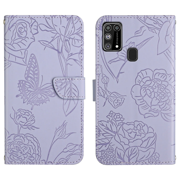 Custodia per cellulare in pelle goffrata con peonia a farfalla, For Samsung Galaxy M10 / A10, For Samsung Galaxy M21, For Samsung Galaxy M31, For Samsung Galaxy M51