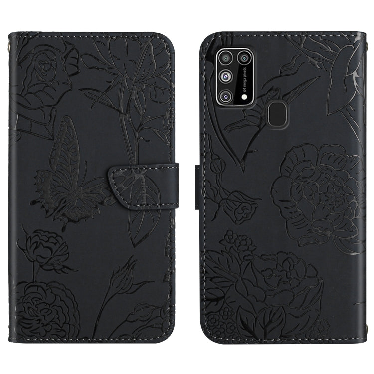 Custodia per cellulare in pelle goffrata con peonia a farfalla, For Samsung Galaxy M10 / A10, For Samsung Galaxy M21, For Samsung Galaxy M31, For Samsung Galaxy M51