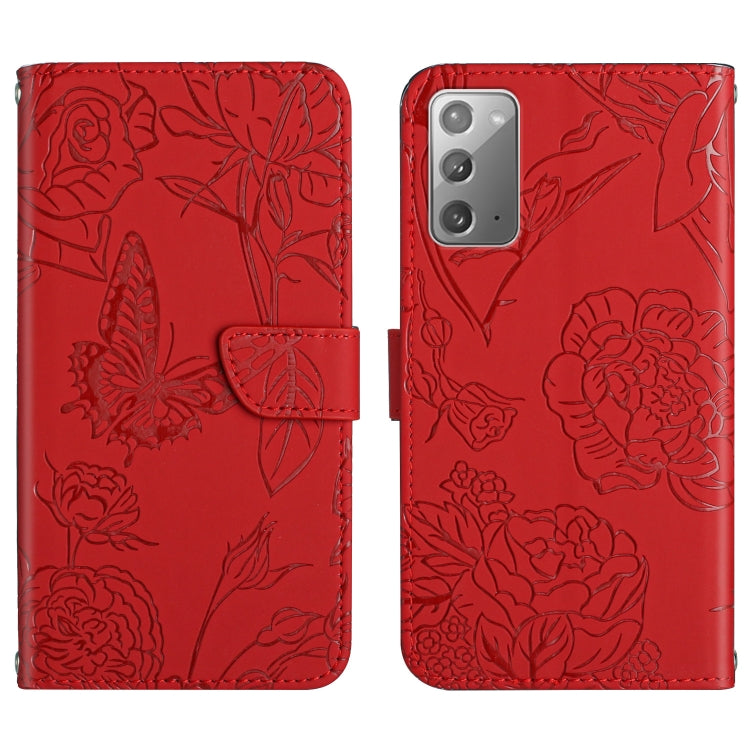 Custodia per cellulare in pelle goffrata con peonia a farfalla, For Samsung Galaxy Note10, For Samsung Galaxy Note10+, For Samsung Galaxy Note20, For Samsung Galaxy Note20 Ultra