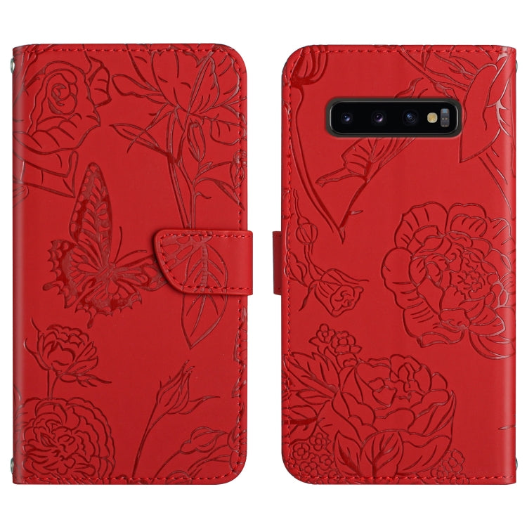 Custodia per cellulare in pelle goffrata con peonia a farfalla, For Samsung Galaxy S10, For Samsung Galaxy S10+, For Samsung Galaxy S10e, For Samsung Galaxy S20