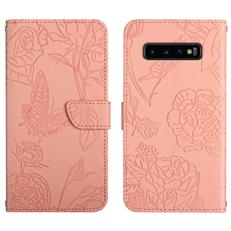 Custodia per cellulare in pelle goffrata con peonia a farfalla, For Samsung Galaxy S10, For Samsung Galaxy S10+, For Samsung Galaxy S10e, For Samsung Galaxy S20