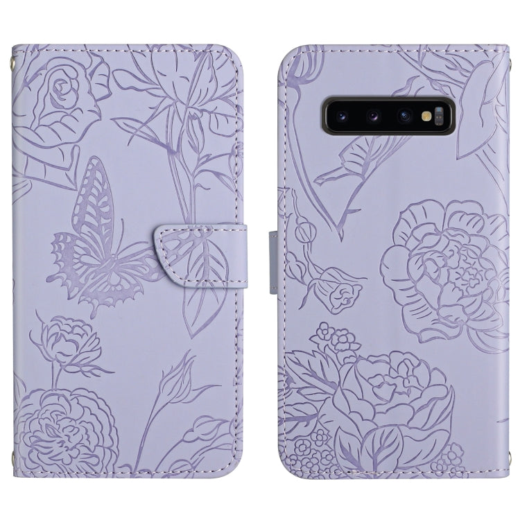 Custodia per cellulare in pelle goffrata con peonia a farfalla, For Samsung Galaxy S10, For Samsung Galaxy S10+, For Samsung Galaxy S10e, For Samsung Galaxy S20