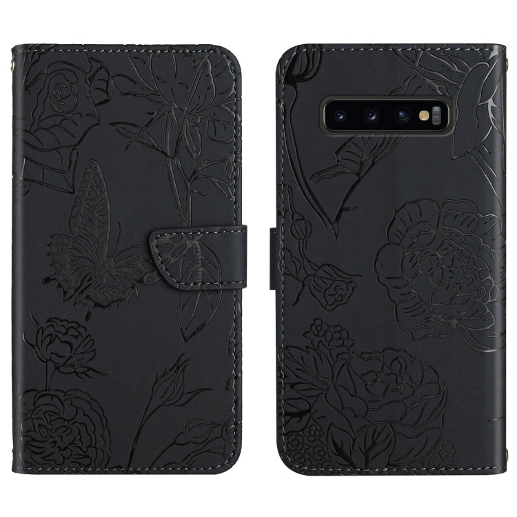 Custodia per cellulare in pelle goffrata con peonia a farfalla, For Samsung Galaxy S10, For Samsung Galaxy S10+, For Samsung Galaxy S10e, For Samsung Galaxy S20
