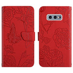 Custodia per cellulare in pelle goffrata con peonia a farfalla, For Samsung Galaxy S10, For Samsung Galaxy S10+, For Samsung Galaxy S10e, For Samsung Galaxy S20