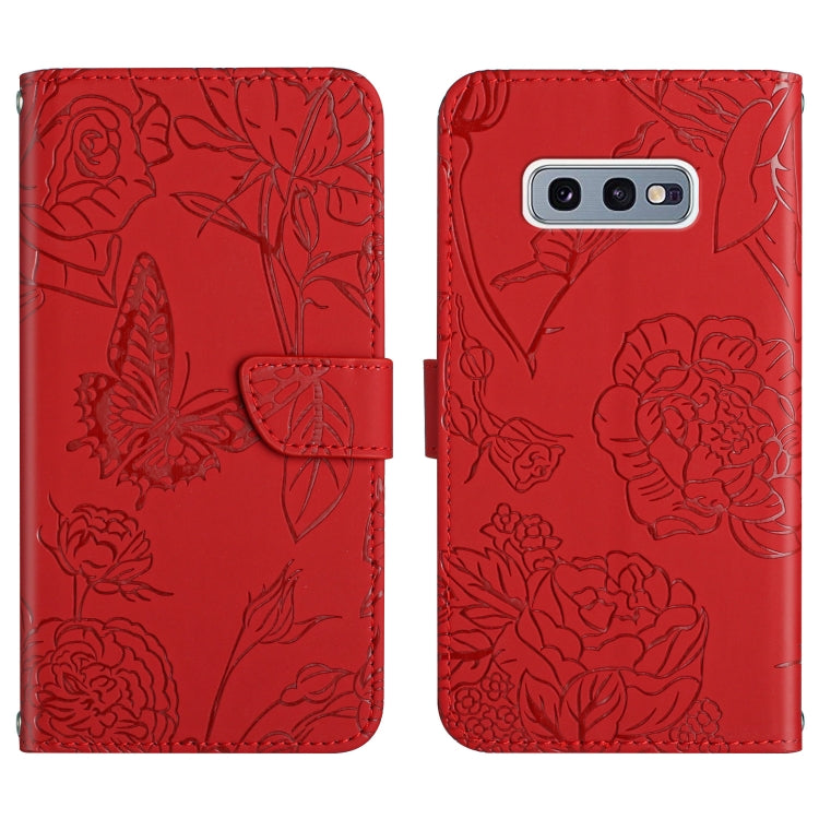 Custodia per cellulare in pelle goffrata con peonia a farfalla, For Samsung Galaxy S10, For Samsung Galaxy S10+, For Samsung Galaxy S10e, For Samsung Galaxy S20