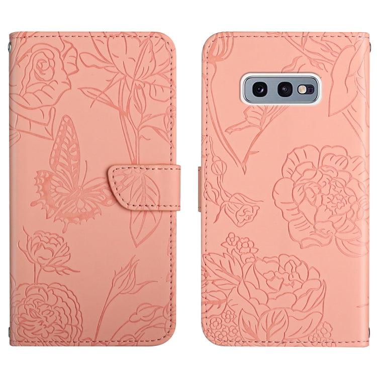 Custodia per cellulare in pelle goffrata con peonia a farfalla, For Samsung Galaxy S10, For Samsung Galaxy S10+, For Samsung Galaxy S10e, For Samsung Galaxy S20