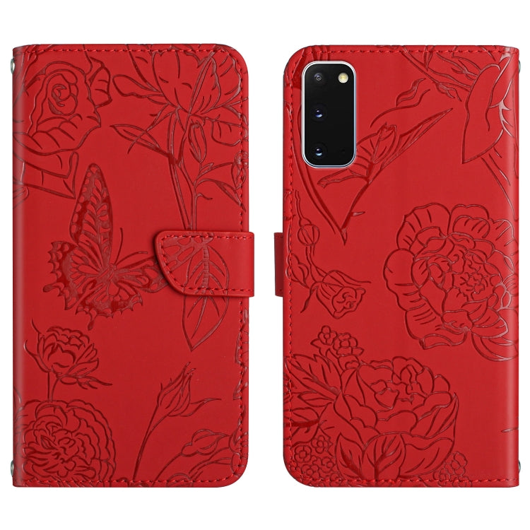 Custodia per cellulare in pelle goffrata con peonia a farfalla, For Samsung Galaxy S10, For Samsung Galaxy S10+, For Samsung Galaxy S10e, For Samsung Galaxy S20