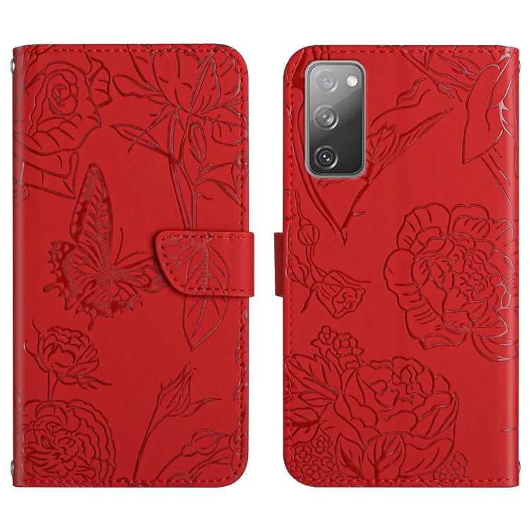 Custodia per cellulare in pelle goffrata con peonia a farfalla, For Samsung Galaxy S20 FE, For Samsung Galaxy S20+, For Samsung Galaxy S20 Ultra, For Samsung Galaxy S21 5G