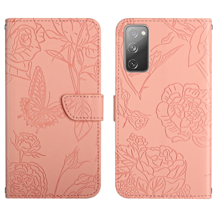 Custodia per cellulare in pelle goffrata con peonia a farfalla, For Samsung Galaxy S20 FE, For Samsung Galaxy S20+, For Samsung Galaxy S20 Ultra, For Samsung Galaxy S21 5G