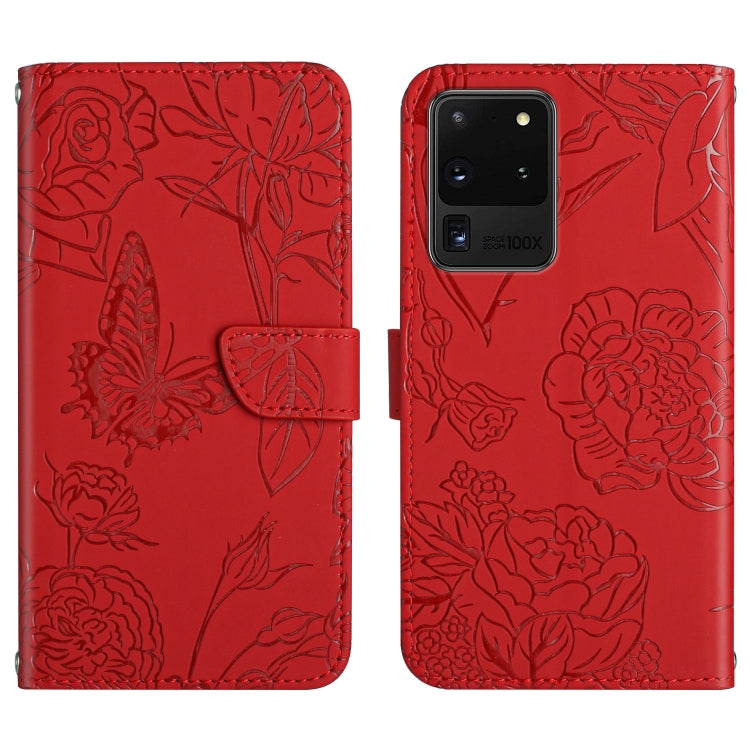 Custodia per cellulare in pelle goffrata con peonia a farfalla, For Samsung Galaxy S20 FE, For Samsung Galaxy S20+, For Samsung Galaxy S20 Ultra, For Samsung Galaxy S21 5G