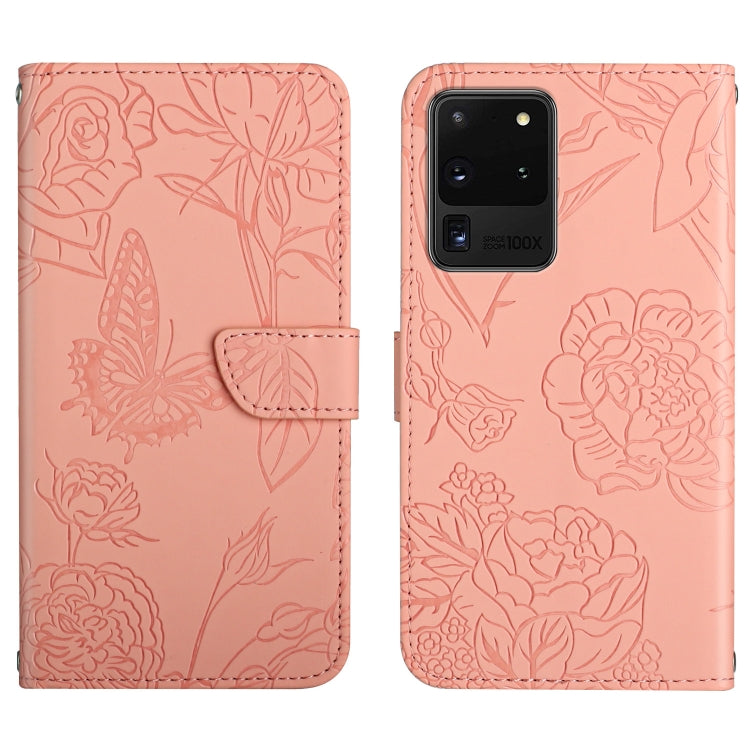 Custodia per cellulare in pelle goffrata con peonia a farfalla, For Samsung Galaxy S20 FE, For Samsung Galaxy S20+, For Samsung Galaxy S20 Ultra, For Samsung Galaxy S21 5G