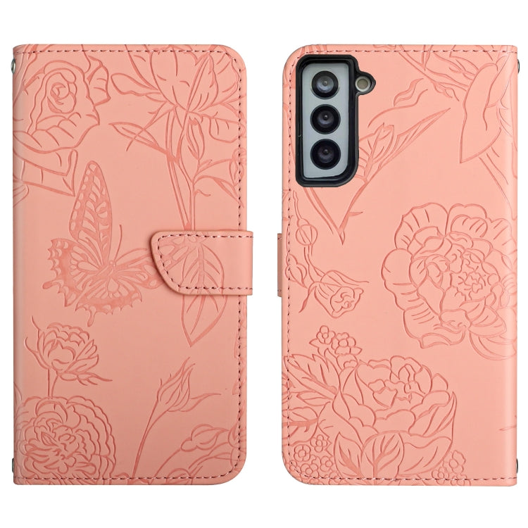 Custodia per cellulare in pelle goffrata con peonia a farfalla, For Samsung Galaxy S21 FE 5G, For Samsung Galaxy S21+ 5G, For Samsung Galaxy S21 Ultra 5G, For Samsung Galaxy S22 5G