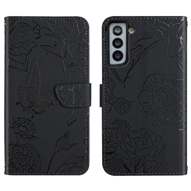 Custodia per cellulare in pelle goffrata con peonia a farfalla, For Samsung Galaxy S21 FE 5G, For Samsung Galaxy S21+ 5G, For Samsung Galaxy S21 Ultra 5G, For Samsung Galaxy S22 5G