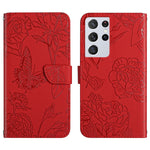 Custodia per cellulare in pelle goffrata con peonia a farfalla, For Samsung Galaxy S21 FE 5G, For Samsung Galaxy S21+ 5G, For Samsung Galaxy S21 Ultra 5G, For Samsung Galaxy S22 5G