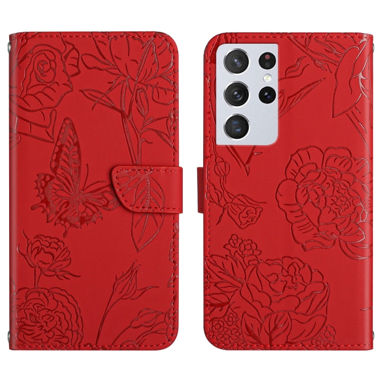 Custodia per cellulare in pelle goffrata con peonia a farfalla, For Samsung Galaxy S21 FE 5G, For Samsung Galaxy S21+ 5G, For Samsung Galaxy S21 Ultra 5G, For Samsung Galaxy S22 5G