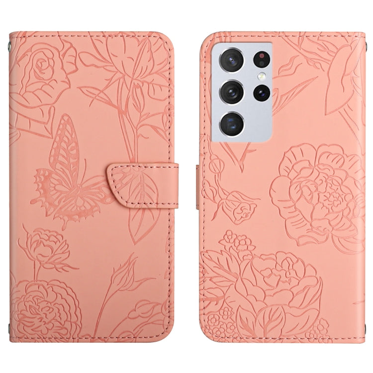 Custodia per cellulare in pelle goffrata con peonia a farfalla, For Samsung Galaxy S21 FE 5G, For Samsung Galaxy S21+ 5G, For Samsung Galaxy S21 Ultra 5G, For Samsung Galaxy S22 5G