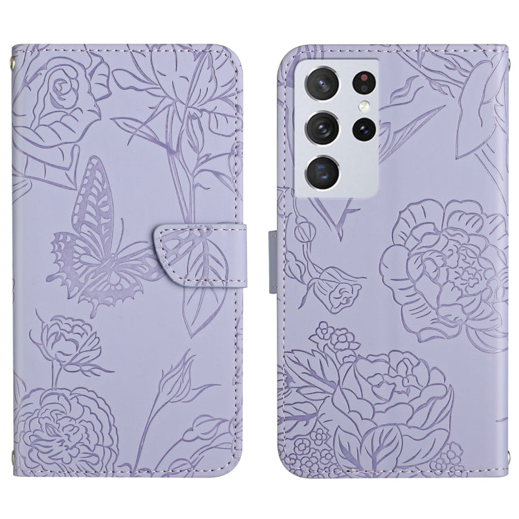 Custodia per cellulare in pelle goffrata con peonia a farfalla, For Samsung Galaxy S21 FE 5G, For Samsung Galaxy S21+ 5G, For Samsung Galaxy S21 Ultra 5G, For Samsung Galaxy S22 5G