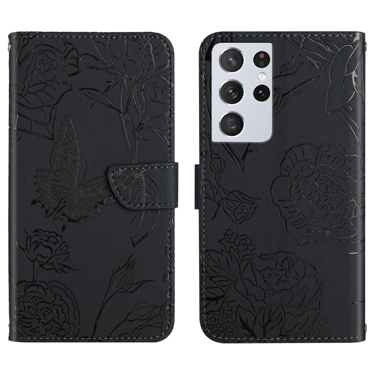 Custodia per cellulare in pelle goffrata con peonia a farfalla, For Samsung Galaxy S21 FE 5G, For Samsung Galaxy S21+ 5G, For Samsung Galaxy S21 Ultra 5G, For Samsung Galaxy S22 5G