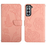 Custodia per cellulare in pelle goffrata con peonia a farfalla, For Samsung Galaxy S22+ 5G, For Samsung Galaxy S22 Ultra 5G