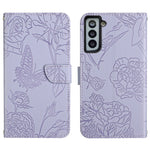 Custodia per cellulare in pelle goffrata con peonia a farfalla, For Samsung Galaxy S22+ 5G, For Samsung Galaxy S22 Ultra 5G