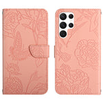 Custodia per cellulare in pelle goffrata con peonia a farfalla, For Samsung Galaxy S22+ 5G, For Samsung Galaxy S22 Ultra 5G