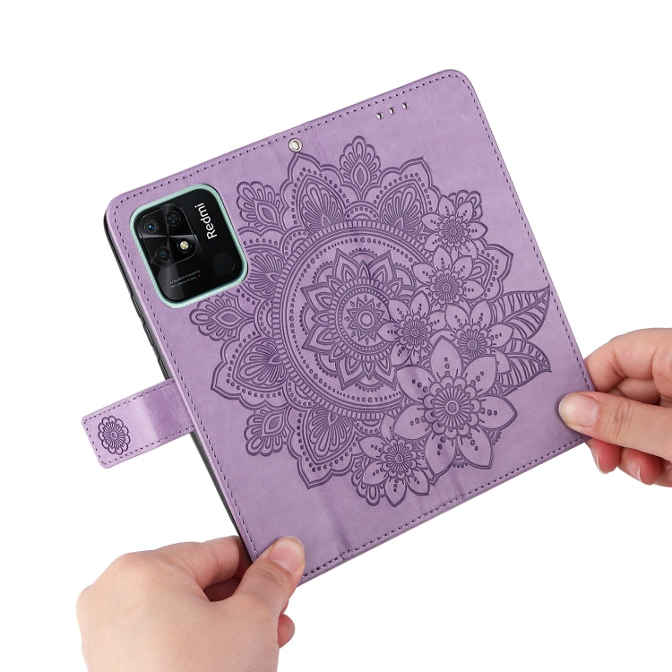 Custodia per telefono in pelle con flip in rilievo con fiori a 7 petali, For Xiaomi Redmi 10C 4G / Redmi 10 (India), For Xiaomi Poco X4 Pro 5G, For Honor 50 SE / Huawei nova 9 SE, For OPPO Find X5 Lite / Reno7 5G