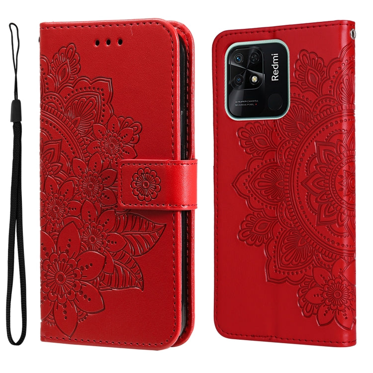 Custodia per telefono in pelle con flip in rilievo con fiori a 7 petali, For Xiaomi Redmi 10C 4G / Redmi 10 (India), For Xiaomi Poco X4 Pro 5G, For Honor 50 SE / Huawei nova 9 SE, For OPPO Find X5 Lite / Reno7 5G