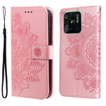 Custodia per telefono in pelle con flip in rilievo con fiori a 7 petali, For Xiaomi Redmi 10C 4G / Redmi 10 (India), For Xiaomi Poco X4 Pro 5G, For Honor 50 SE / Huawei nova 9 SE, For OPPO Find X5 Lite / Reno7 5G