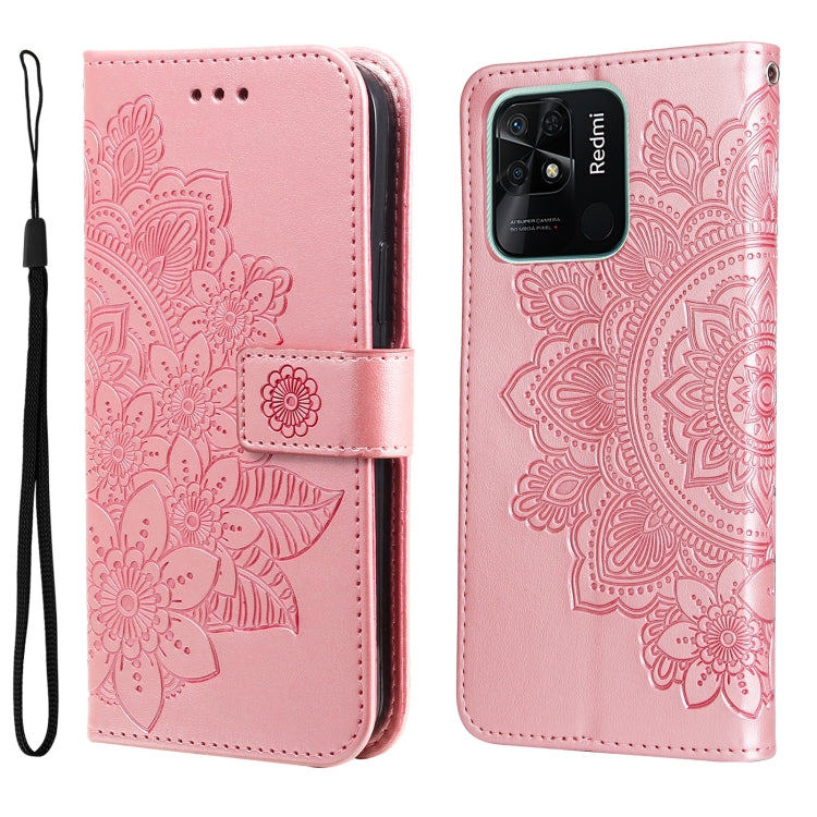 Custodia per telefono in pelle con flip in rilievo con fiori a 7 petali, For Xiaomi Redmi 10C 4G / Redmi 10 (India), For Xiaomi Poco X4 Pro 5G, For Honor 50 SE / Huawei nova 9 SE, For OPPO Find X5 Lite / Reno7 5G