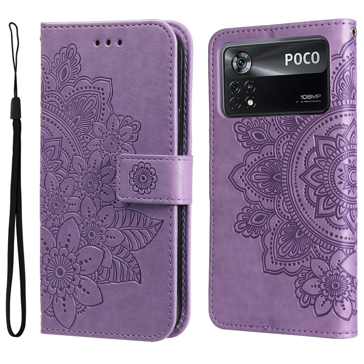 Custodia per telefono in pelle con flip in rilievo con fiori a 7 petali, For Xiaomi Redmi 10C 4G / Redmi 10 (India), For Xiaomi Poco X4 Pro 5G, For Honor 50 SE / Huawei nova 9 SE, For OPPO Find X5 Lite / Reno7 5G