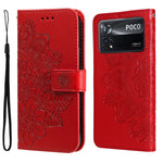 Custodia per telefono in pelle con flip in rilievo con fiori a 7 petali, For Xiaomi Redmi 10C 4G / Redmi 10 (India), For Xiaomi Poco X4 Pro 5G, For Honor 50 SE / Huawei nova 9 SE, For OPPO Find X5 Lite / Reno7 5G