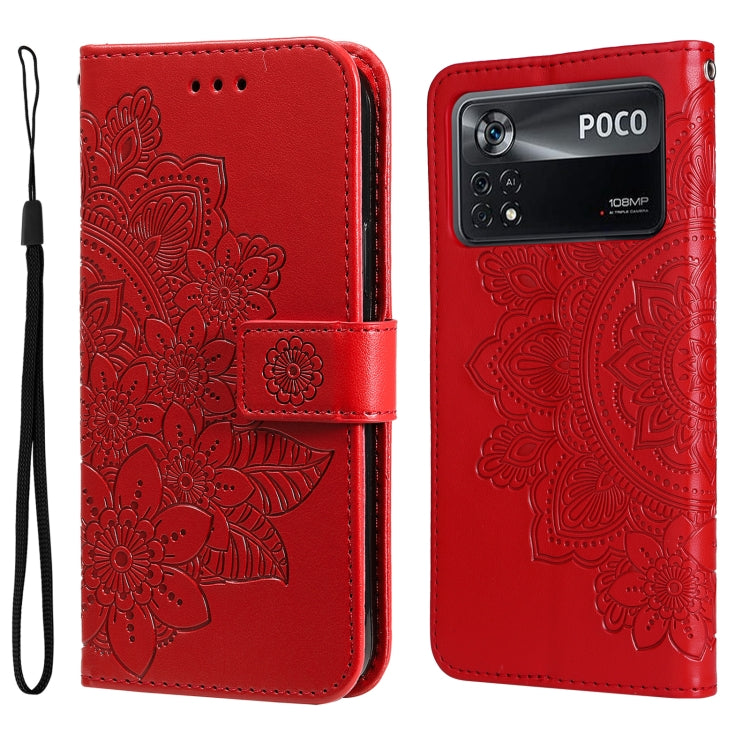 Custodia per telefono in pelle con flip in rilievo con fiori a 7 petali, For Xiaomi Redmi 10C 4G / Redmi 10 (India), For Xiaomi Poco X4 Pro 5G, For Honor 50 SE / Huawei nova 9 SE, For OPPO Find X5 Lite / Reno7 5G