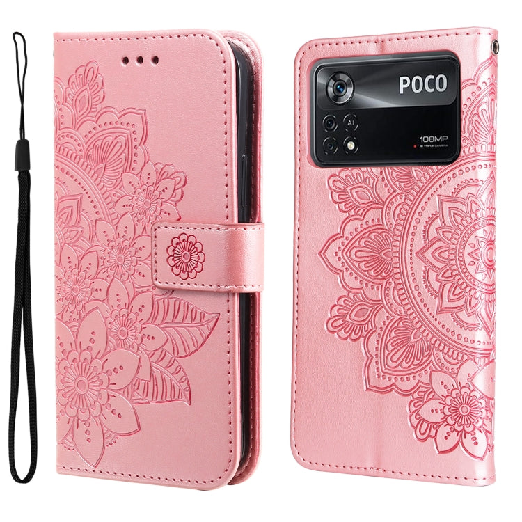 Custodia per telefono in pelle con flip in rilievo con fiori a 7 petali, For Xiaomi Redmi 10C 4G / Redmi 10 (India), For Xiaomi Poco X4 Pro 5G, For Honor 50 SE / Huawei nova 9 SE, For OPPO Find X5 Lite / Reno7 5G