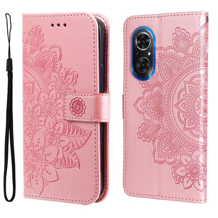 Custodia per telefono in pelle con flip in rilievo con fiori a 7 petali, For Xiaomi Redmi 10C 4G / Redmi 10 (India), For Xiaomi Poco X4 Pro 5G, For Honor 50 SE / Huawei nova 9 SE, For OPPO Find X5 Lite / Reno7 5G