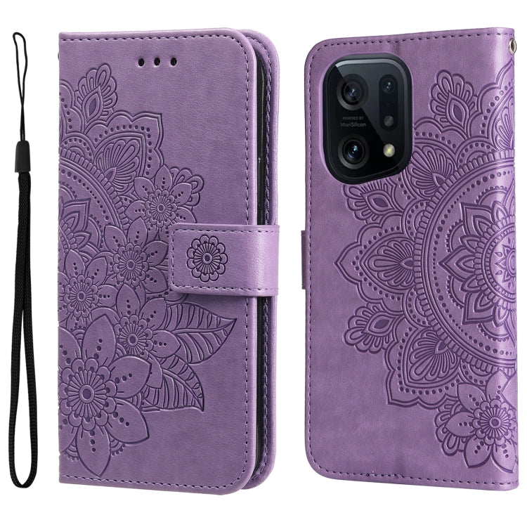 Custodia per telefono in pelle con flip in rilievo con fiori a 7 petali, For OPPO Find X5, For OPPO Find X5 Pro, For vivo Y15s 2021 / Y15a