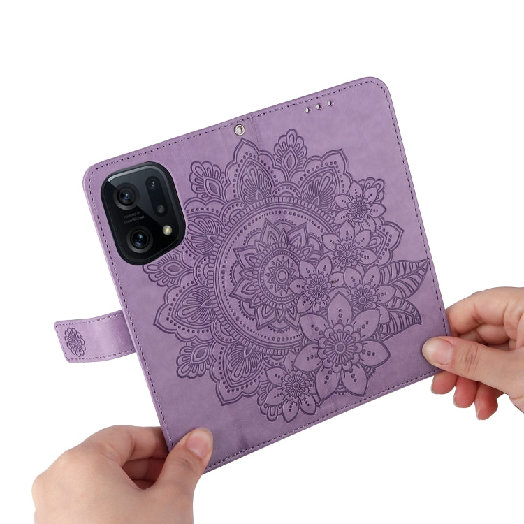 Custodia per telefono in pelle con flip in rilievo con fiori a 7 petali, For OPPO Find X5, For OPPO Find X5 Pro, For vivo Y15s 2021 / Y15a