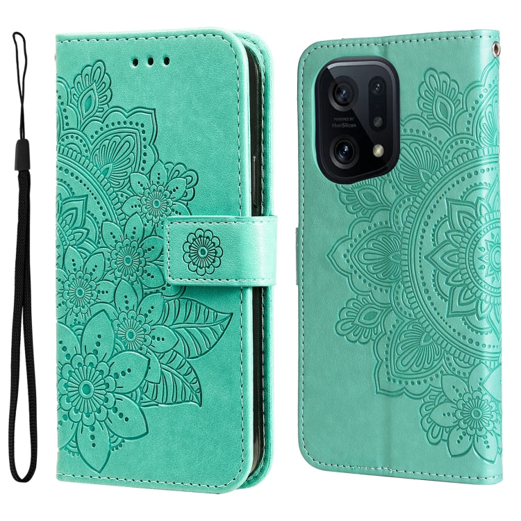 Custodia per telefono in pelle con flip in rilievo con fiori a 7 petali, For OPPO Find X5, For OPPO Find X5 Pro, For vivo Y15s 2021 / Y15a