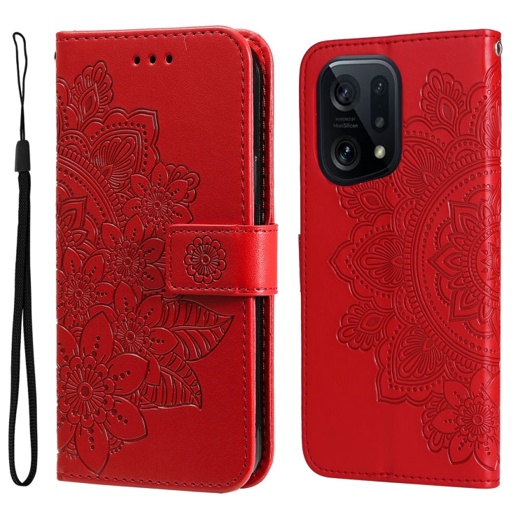 Custodia per telefono in pelle con flip in rilievo con fiori a 7 petali, For OPPO Find X5, For OPPO Find X5 Pro, For vivo Y15s 2021 / Y15a