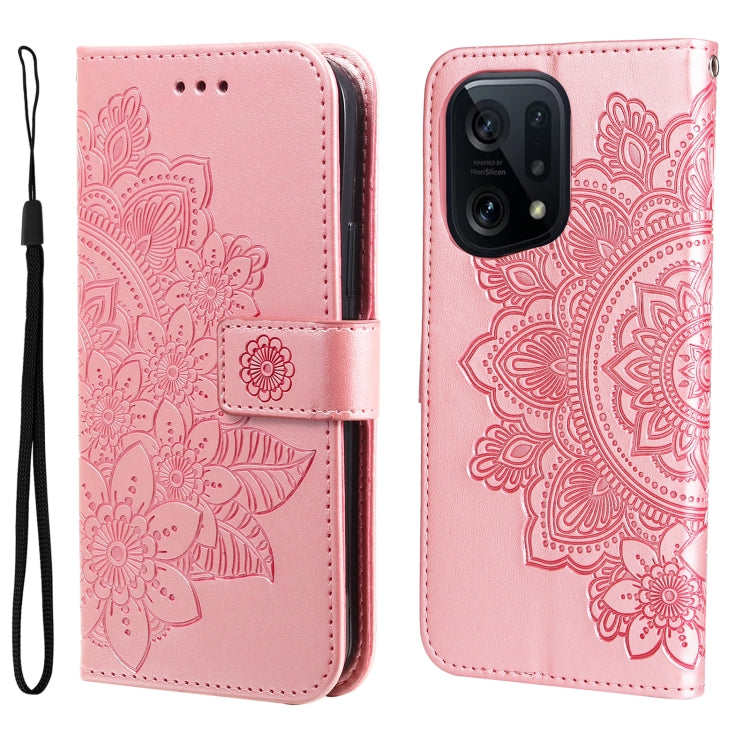Custodia per telefono in pelle con flip in rilievo con fiori a 7 petali, For OPPO Find X5, For OPPO Find X5 Pro, For vivo Y15s 2021 / Y15a