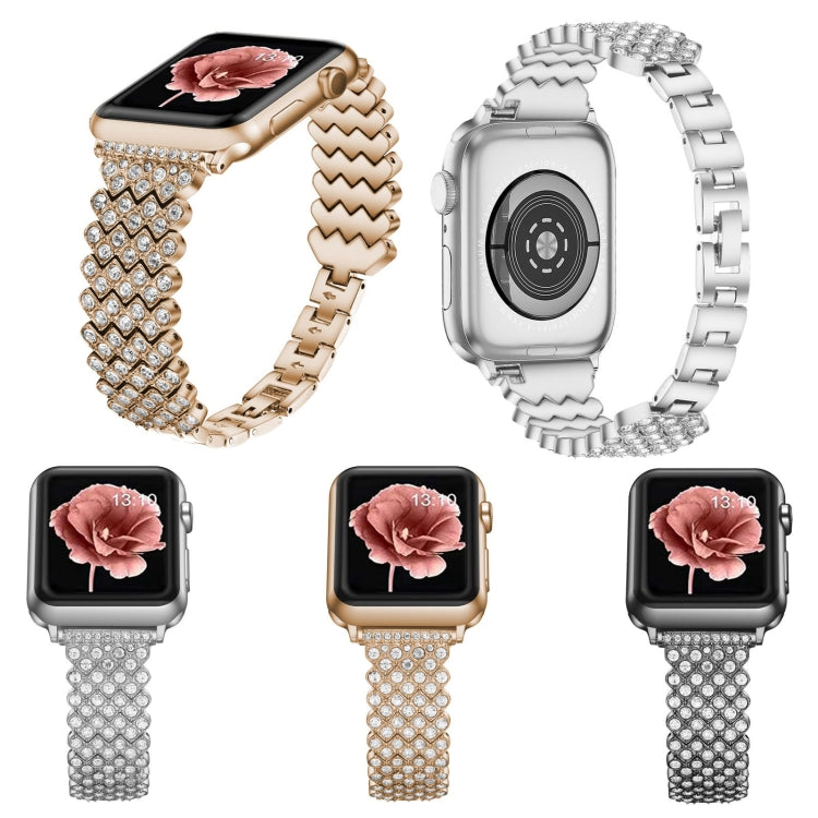 Cinturino in metallo con diamanti a cuore per la serie Apple Watch, 7 41mm / 6&SE&5&4 40mm / 3&2&1 38mm, 7 45mm / 6&SE&5&4 44mm / 3&2&1 42mm