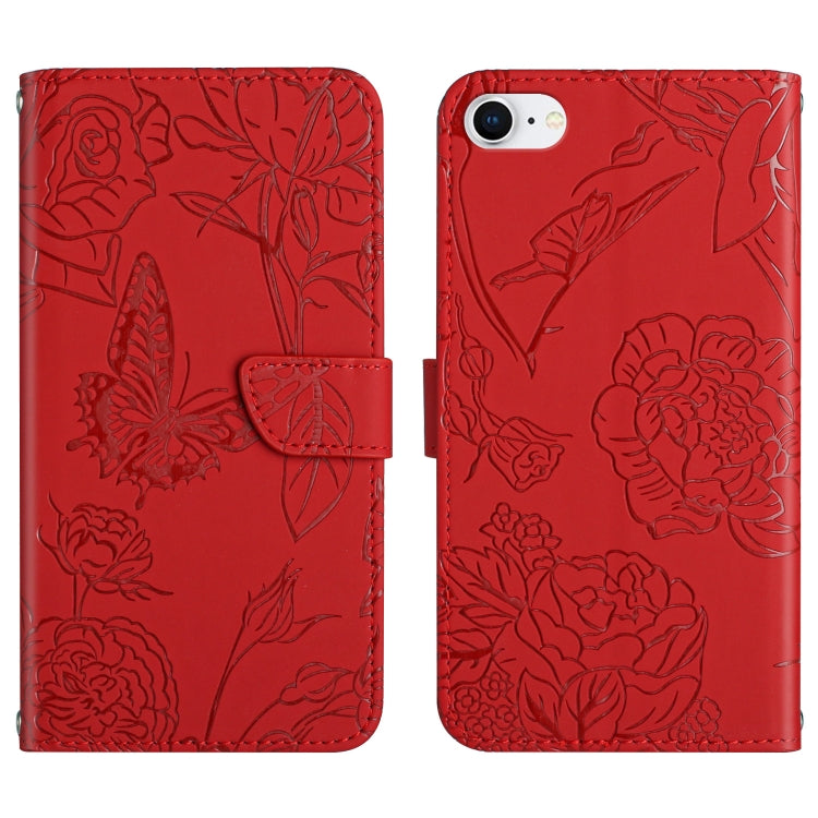 Custodia per cellulare in pelle goffrata con peonia a farfalla, For iPhone SE 2022 / SE 2020 / 8 / 7, For iPhone 8 Plus / 7 Plus, For iPhone 11, For iPhone 11 Pro