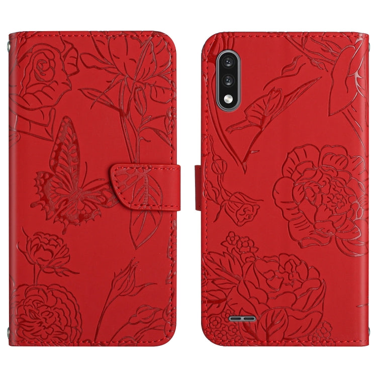 Custodia per cellulare in pelle goffrata con peonia a farfalla, For LG K22, For LG K42, For LG K52, For LG Velvet 2 Pro