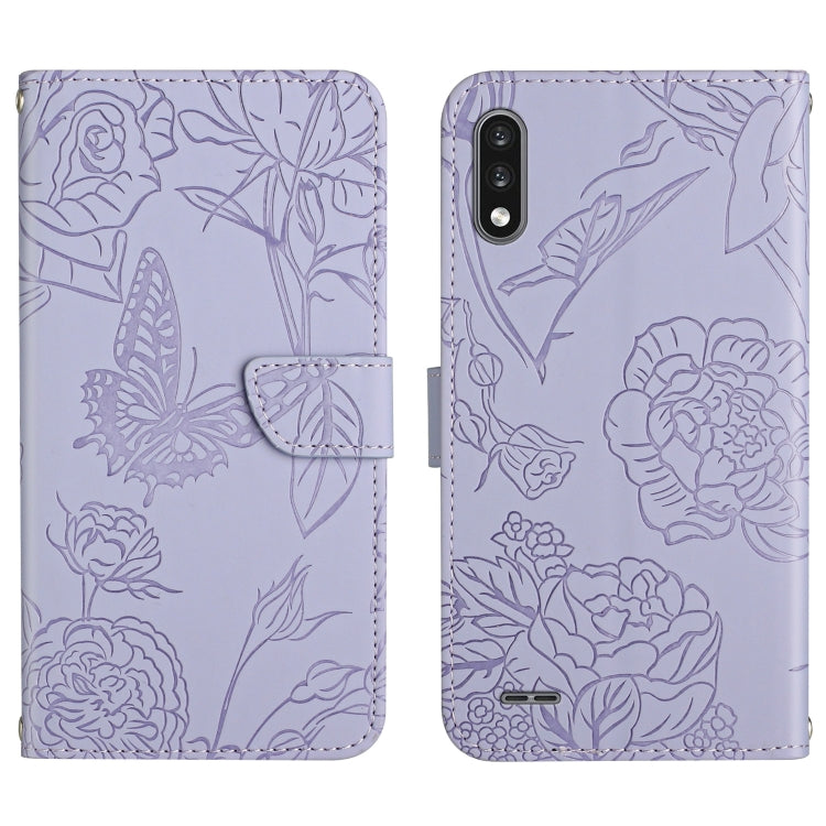 Custodia per cellulare in pelle goffrata con peonia a farfalla, For LG K22, For LG K42, For LG K52, For LG Velvet 2 Pro