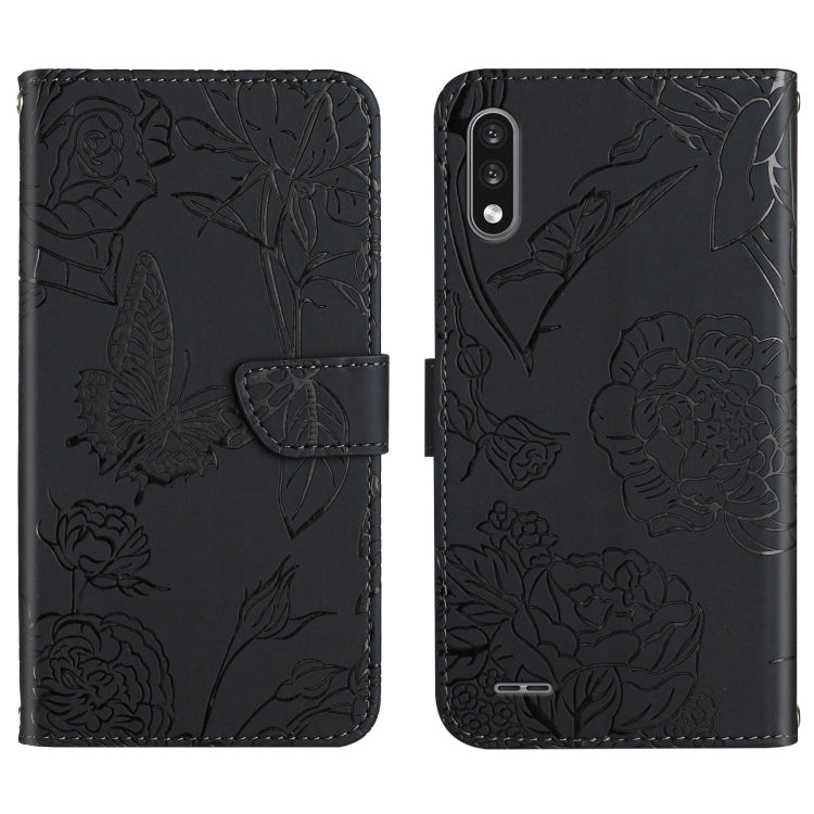 Custodia per cellulare in pelle goffrata con peonia a farfalla, For LG K22, For LG K42, For LG K52, For LG Velvet 2 Pro