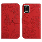 Custodia per cellulare in pelle goffrata con peonia a farfalla, For LG K22, For LG K42, For LG K52, For LG Velvet 2 Pro