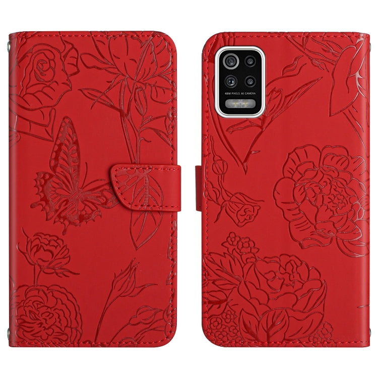 Custodia per cellulare in pelle goffrata con peonia a farfalla, For LG K22, For LG K42, For LG K52, For LG Velvet 2 Pro
