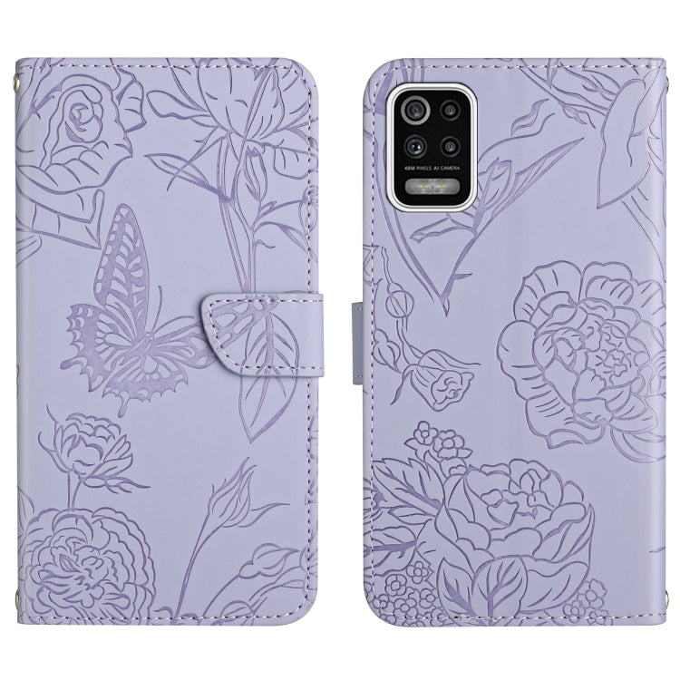 Custodia per cellulare in pelle goffrata con peonia a farfalla, For LG K22, For LG K42, For LG K52, For LG Velvet 2 Pro